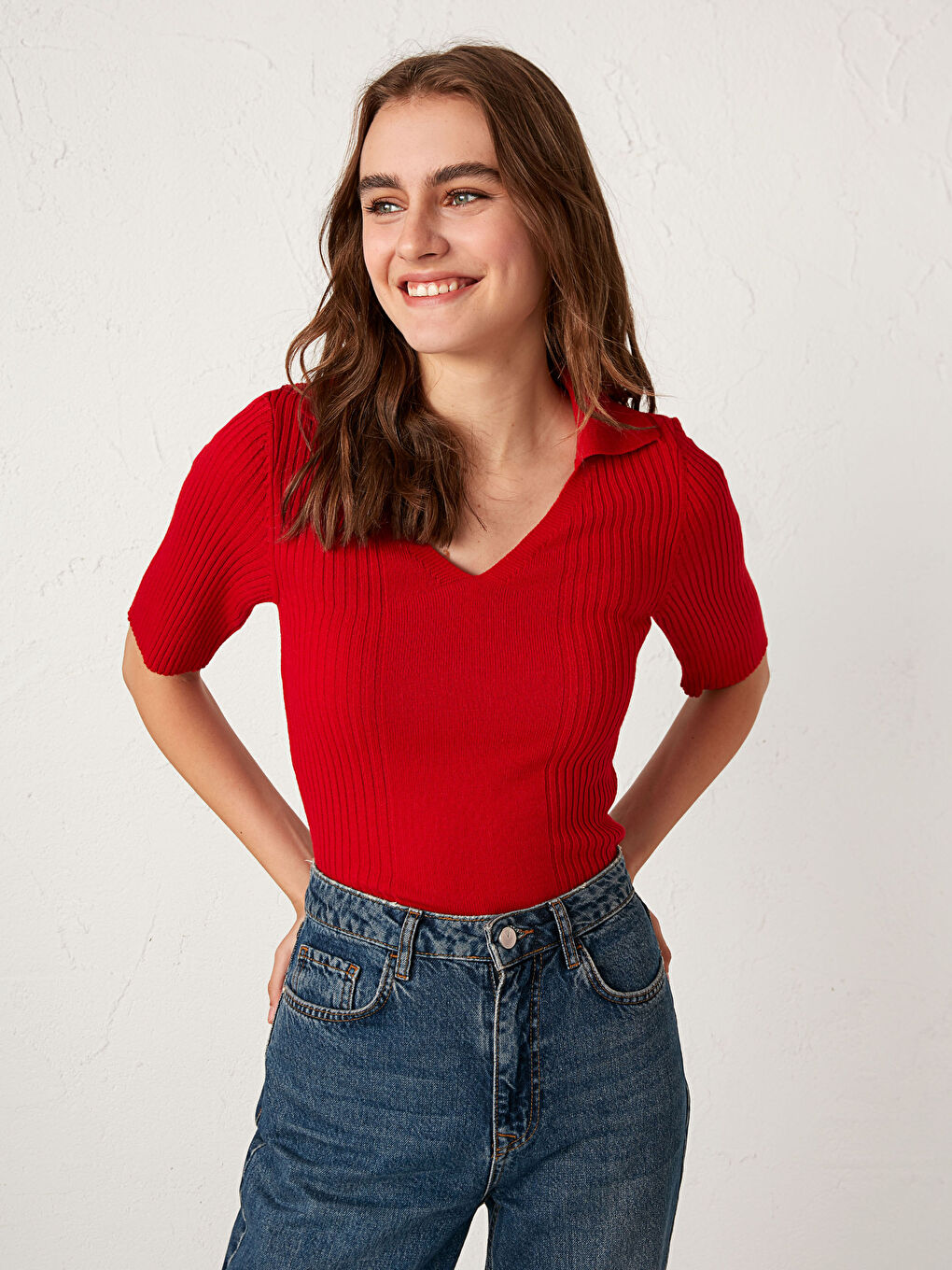 كنزة صوفية تريكو خفيفة الوزن بأكمام قصيرة-2