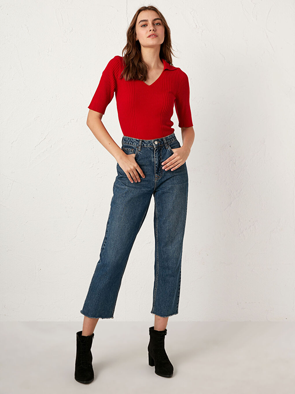 كنزة صوفية تريكو خفيفة الوزن بأكمام قصيرة-5