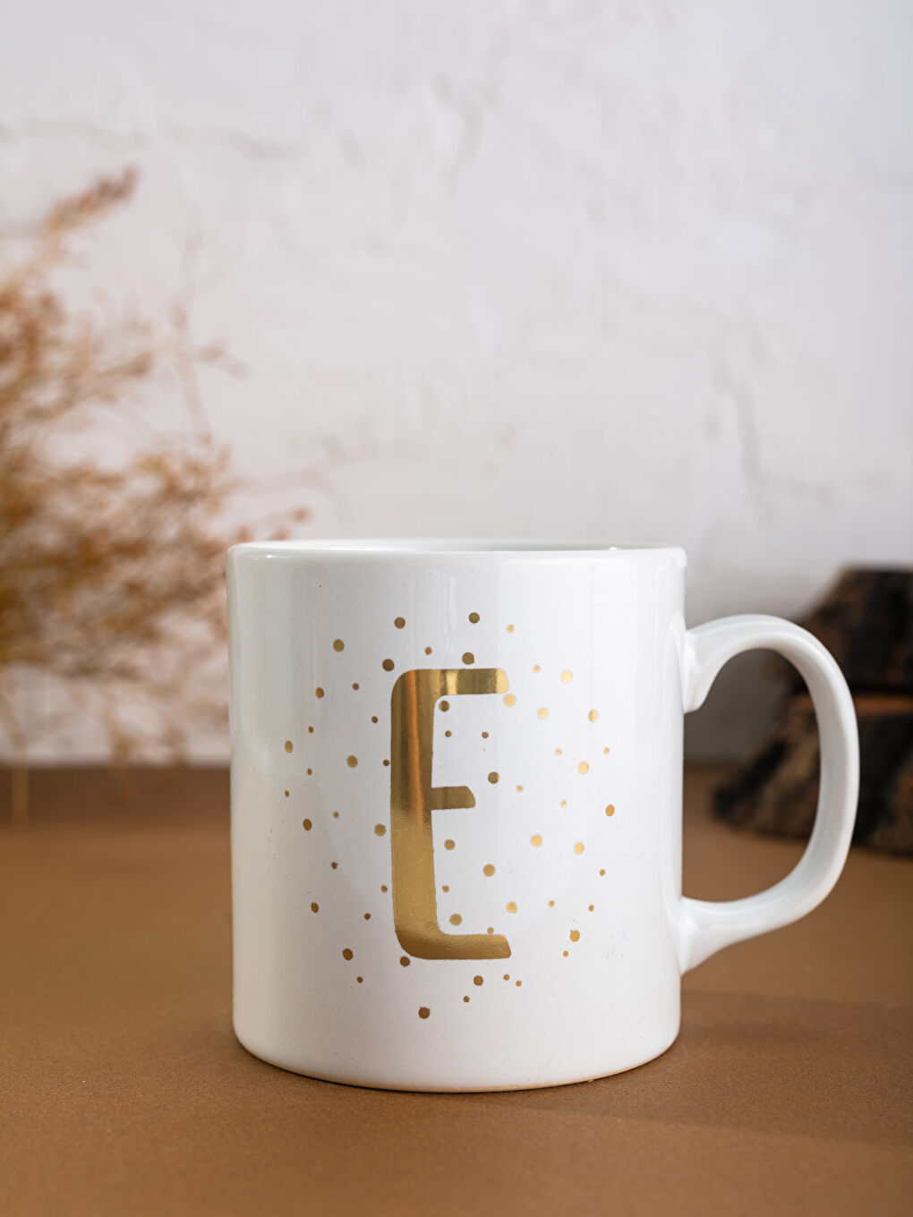 E Harfi Gold Baskılı Kupa Bardak