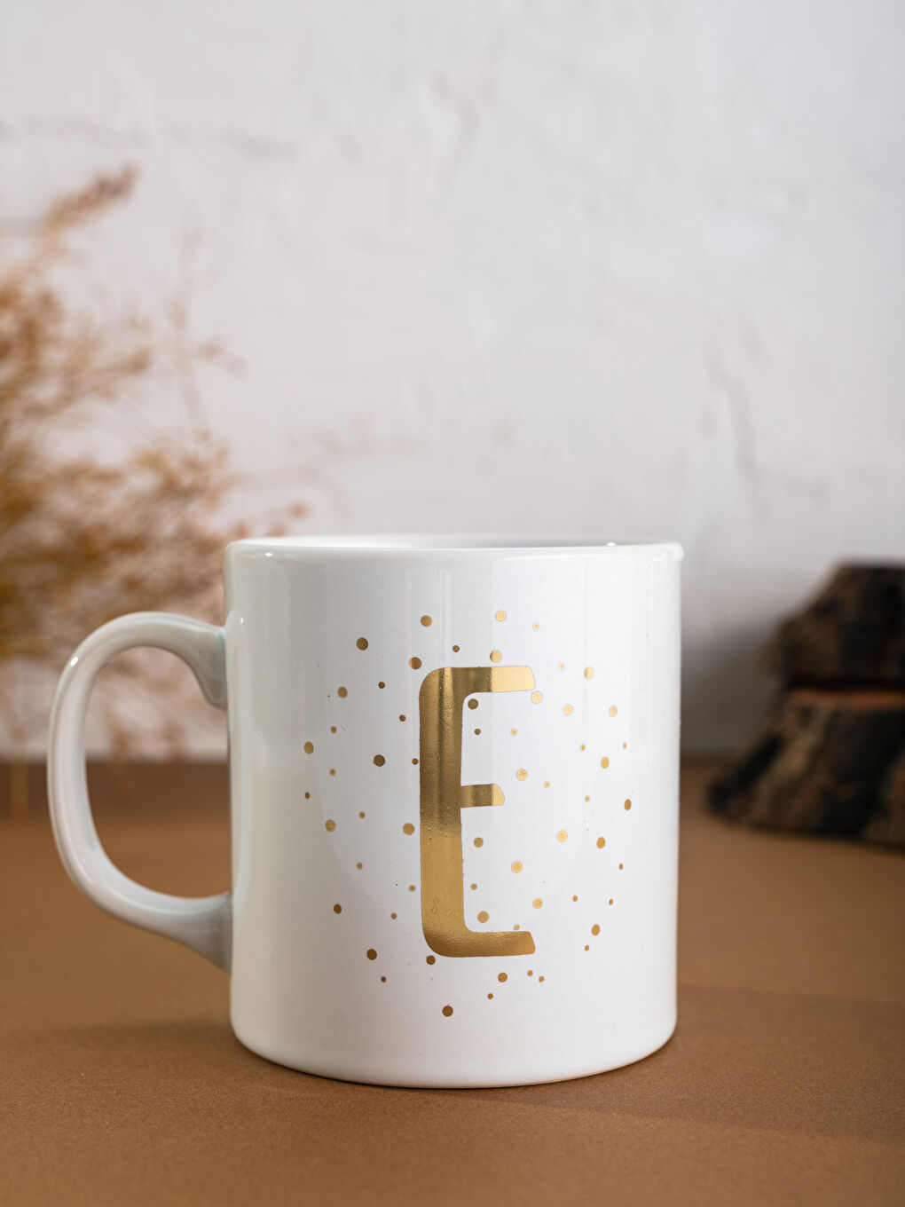 E Harfi Gold Baskılı Kupa Bardak-1