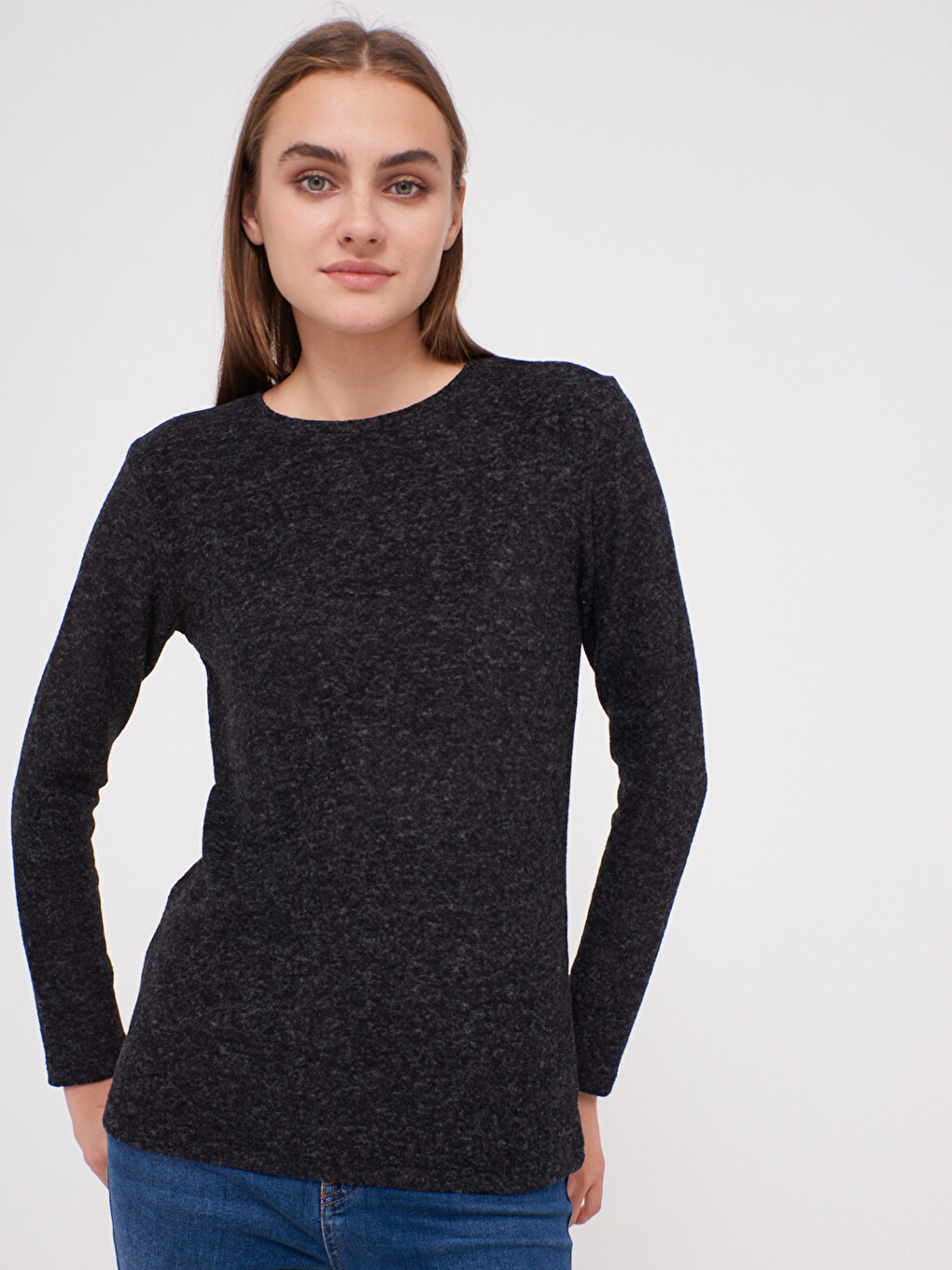 Crew Neck Long Sleeve Textured T-shirt