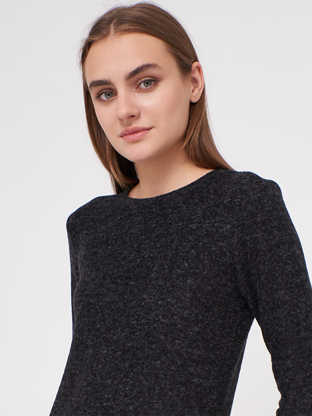 Crew Neck Long Sleeve Textured T-shirt-2
