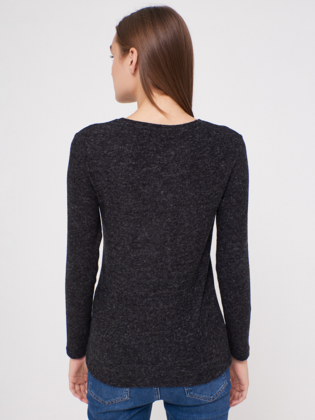 Crew Neck Long Sleeve Textured T-shirt-3
