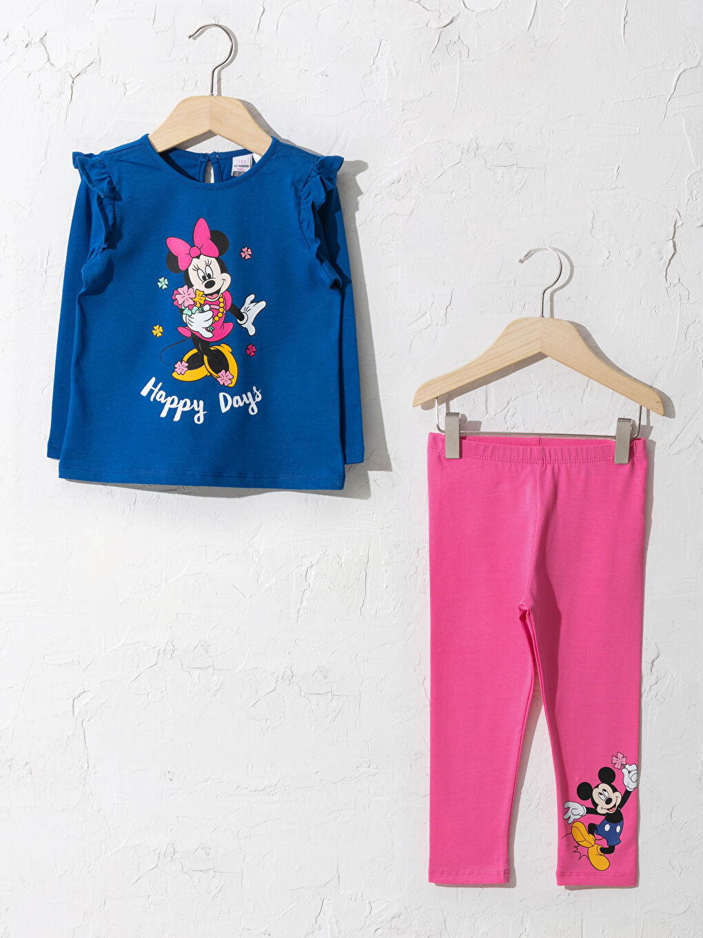 Mavi Kız Bebek Minnie ve Mickey Mouse Baskılı Takım