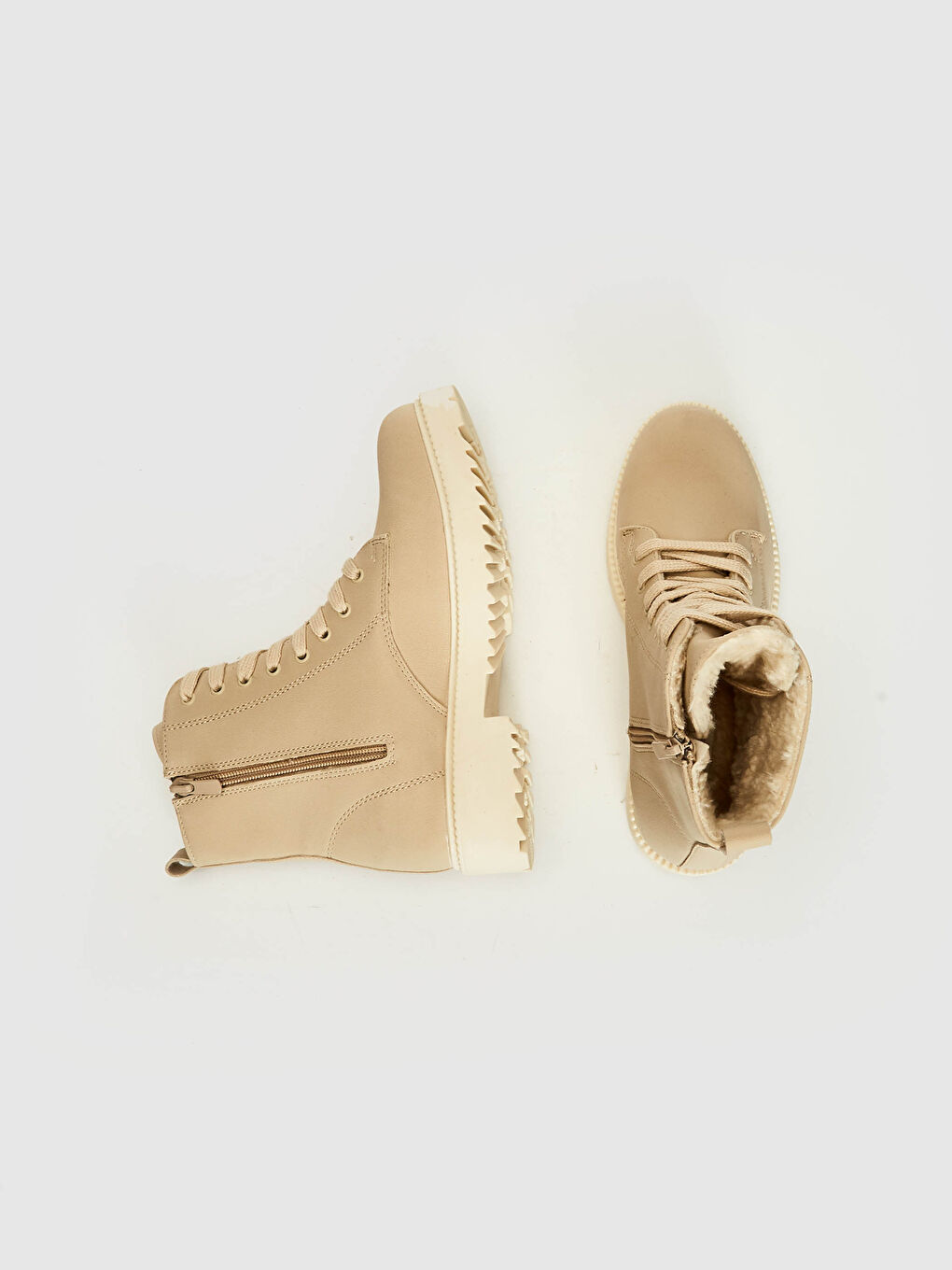 Bej Kürk Detaylı Bağcıklı Bot-2