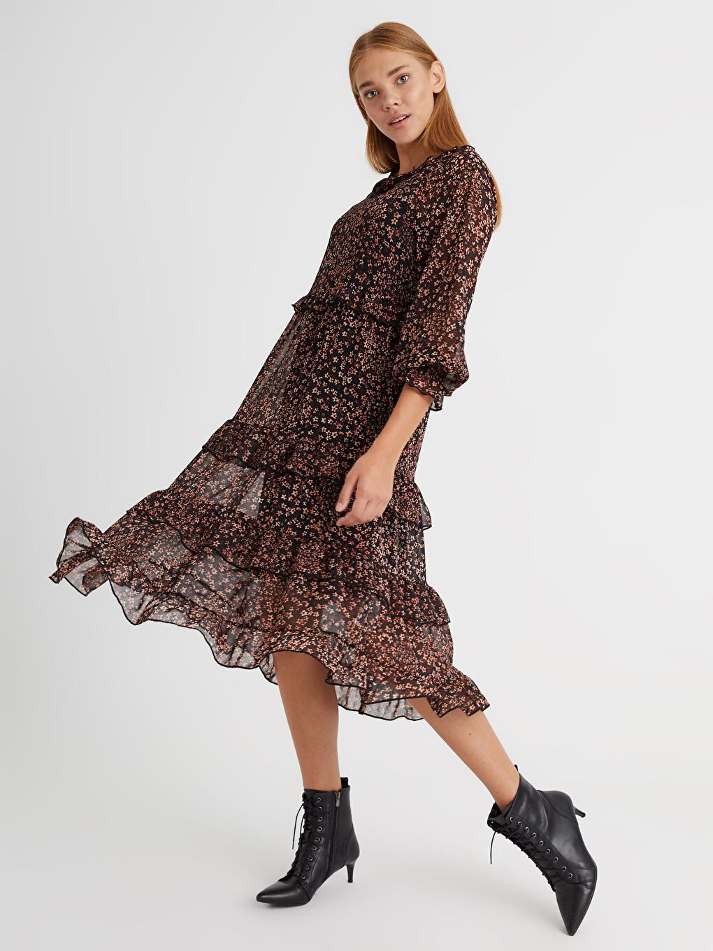 V-Neck Long Sleeve Chiffon Women's Dress