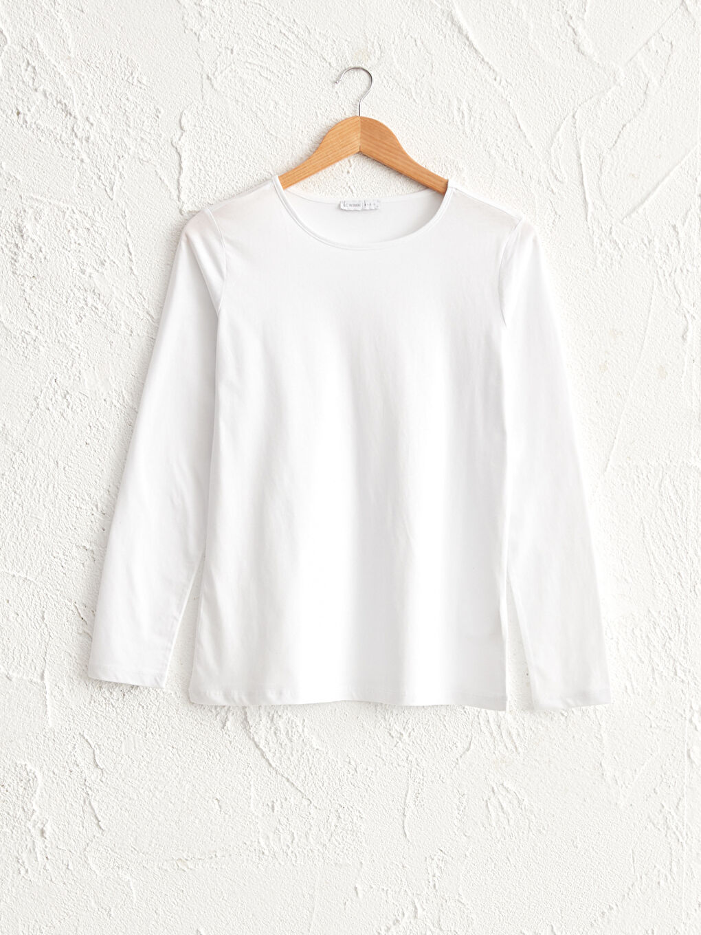 Beyaz Bisiklet Yaka Uzun Kollu Basic Tişört-5