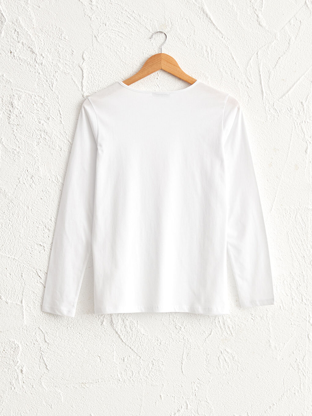 Beyaz Bisiklet Yaka Uzun Kollu Basic Tişört-6