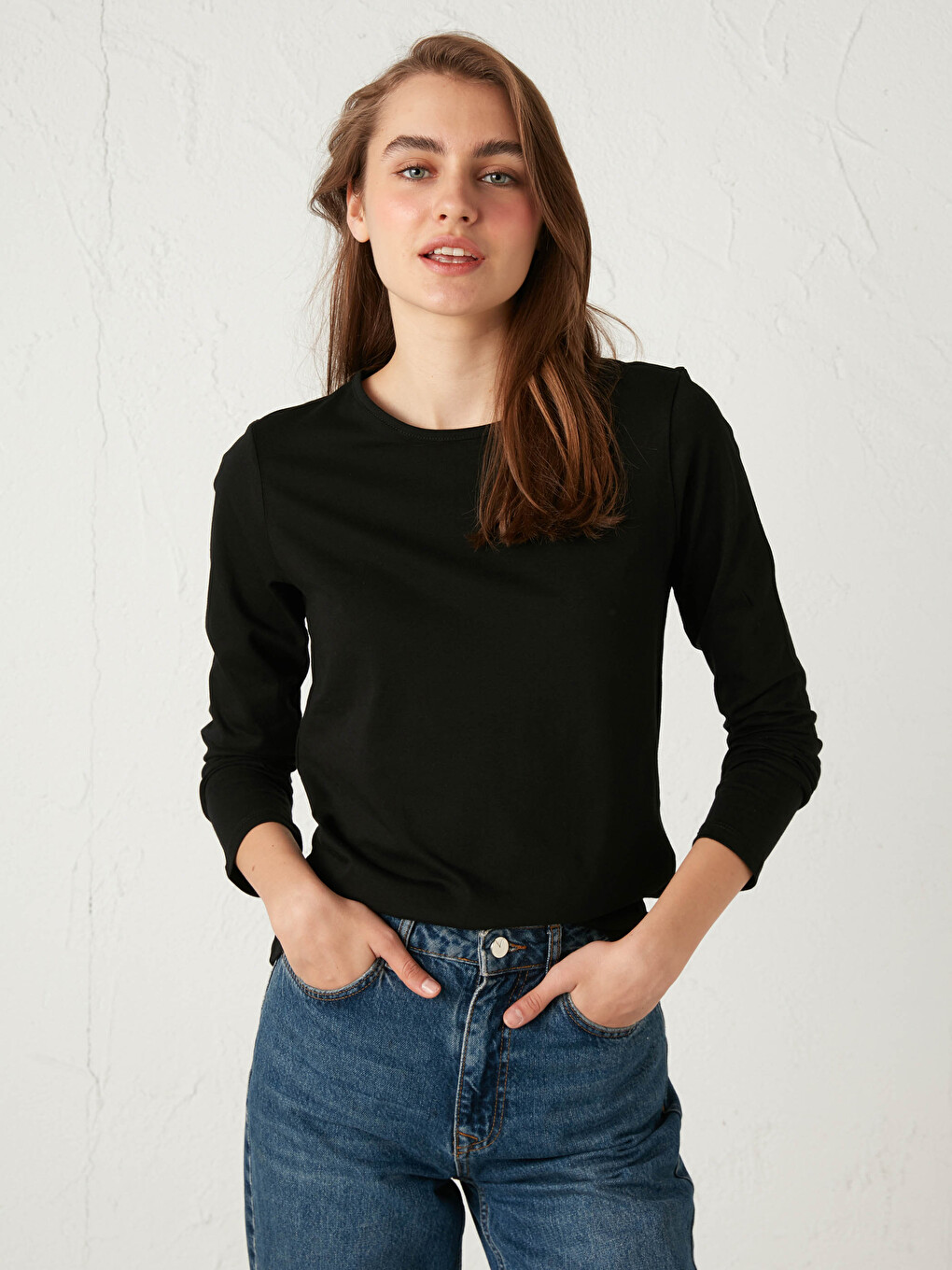 Crew Neck Long Sleeve Basic T-Shirt-1