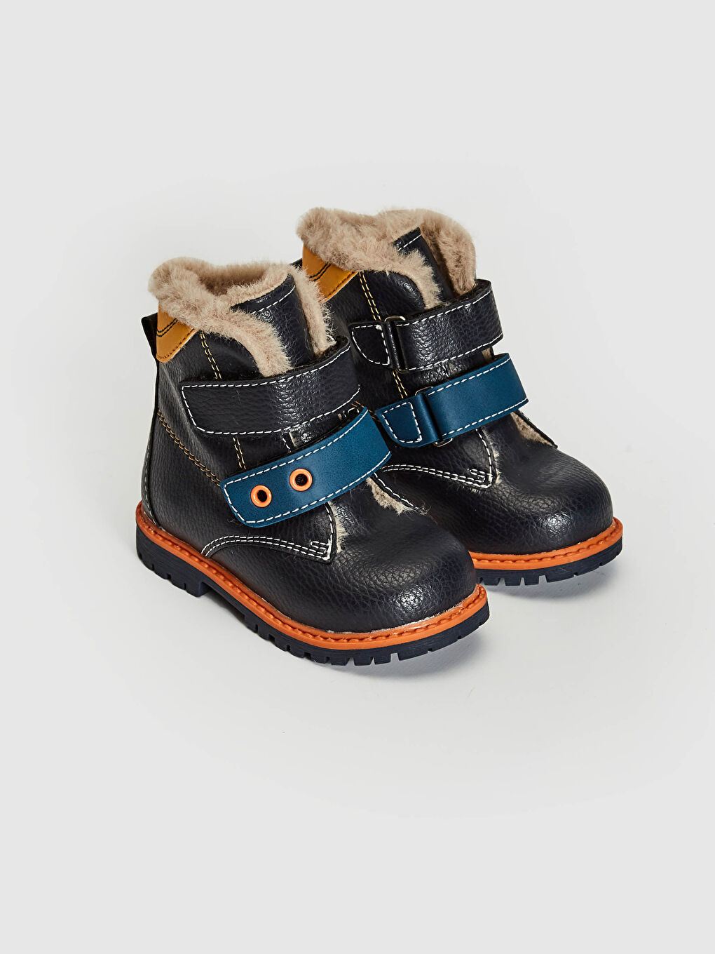 Lacivert Erkek Bebek Cırt Cırtlı ve Kürk  Astarlı Bot