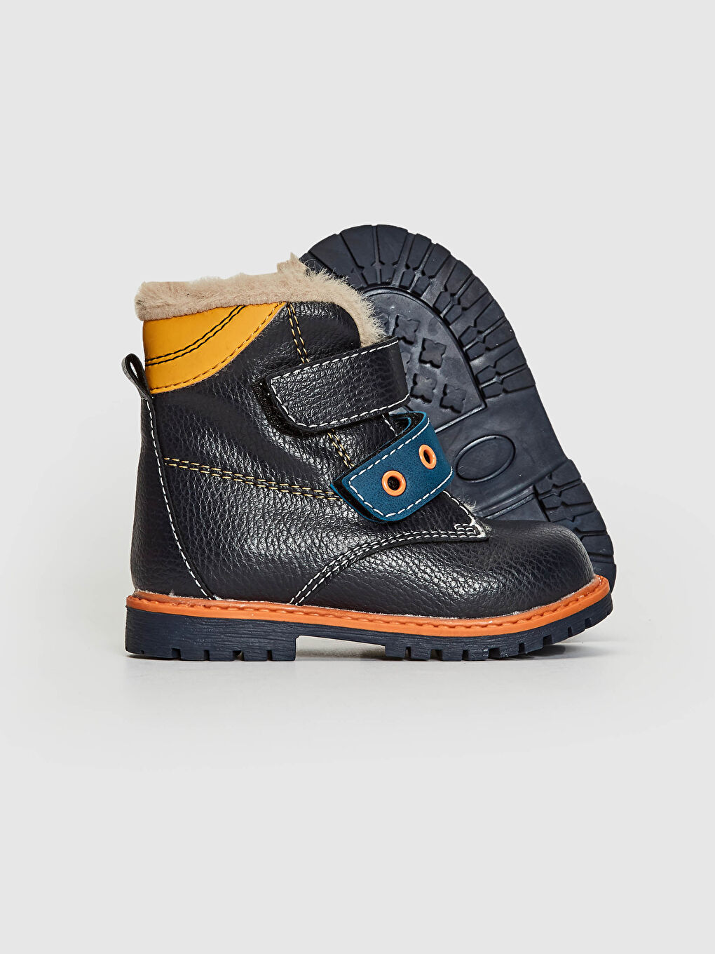 Lacivert Erkek Bebek Cırt Cırtlı ve Kürk  Astarlı Bot-3