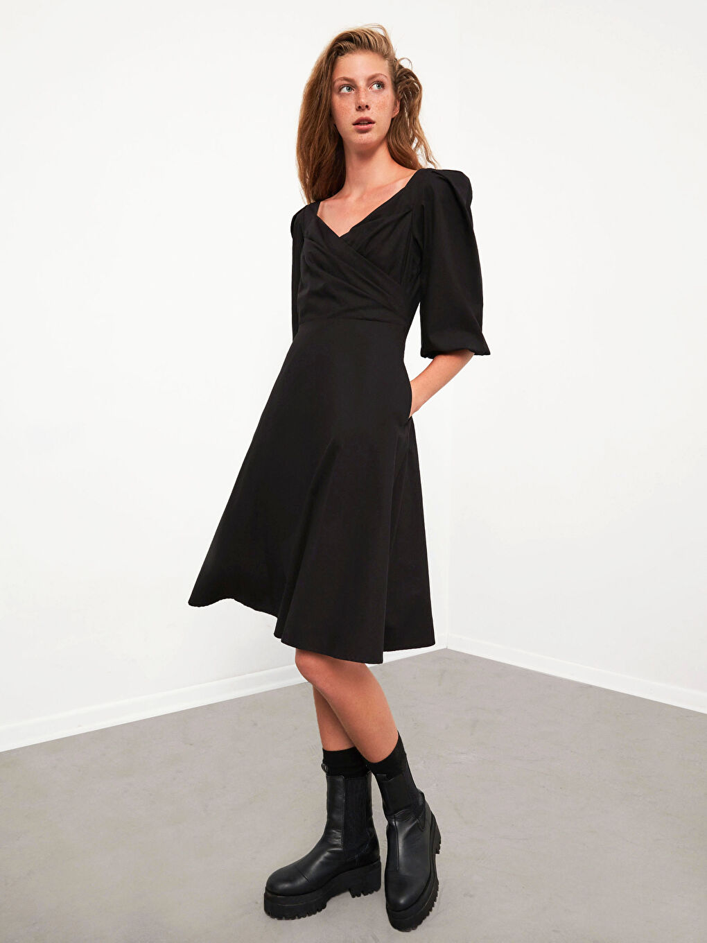 Crossed Neck Flared Dress-1