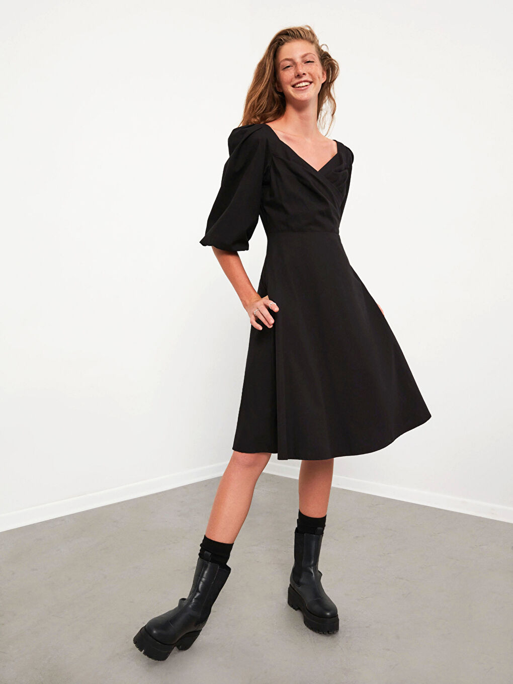 Crossed Neck Flared Dress-2