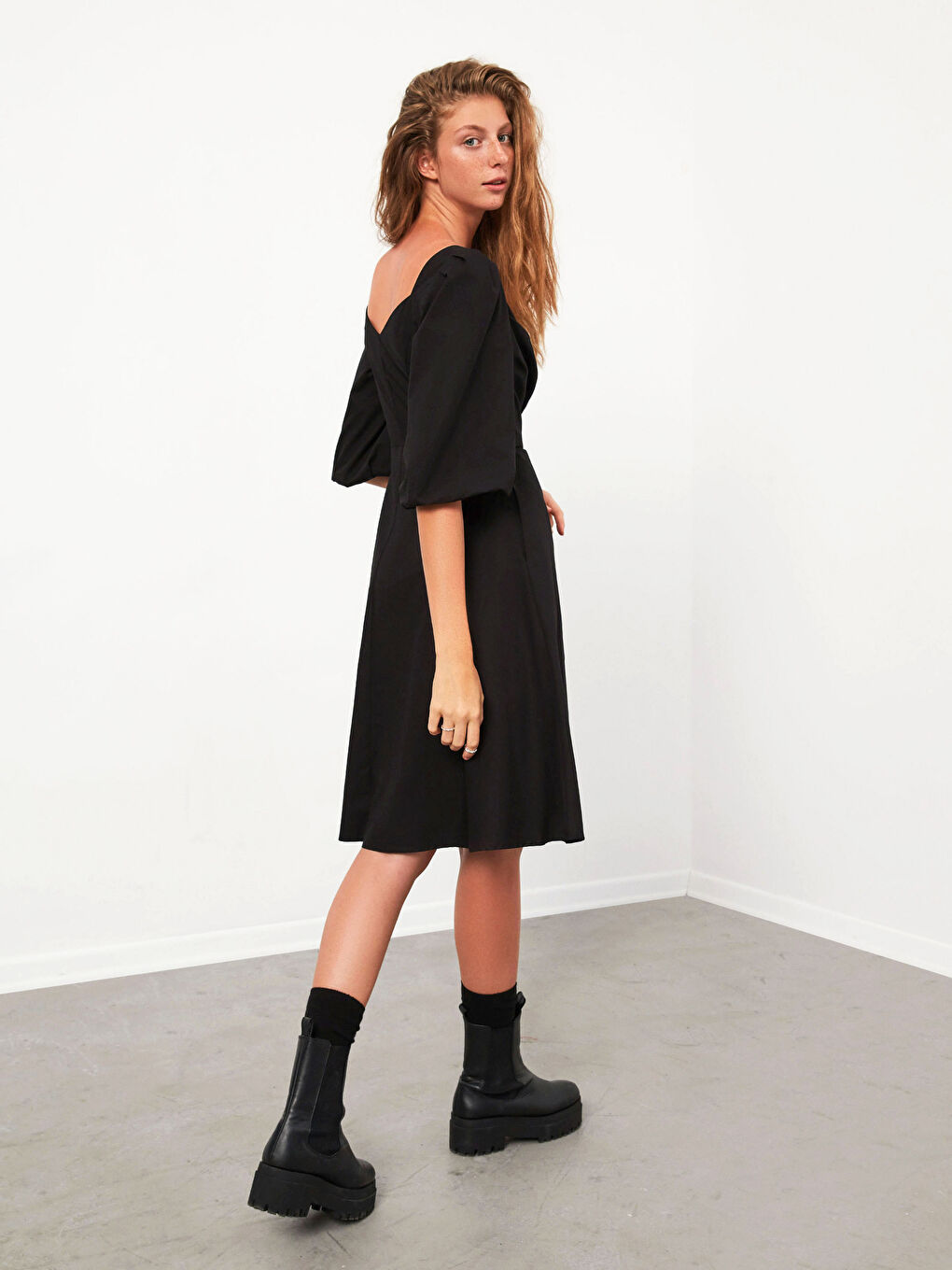 Crossed Neck Flared Dress-3