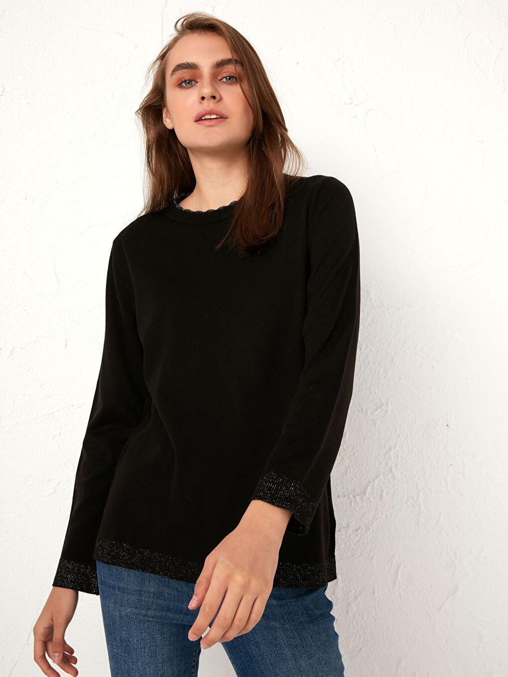 Siyah Bisiklet Yaka Triko Kazak