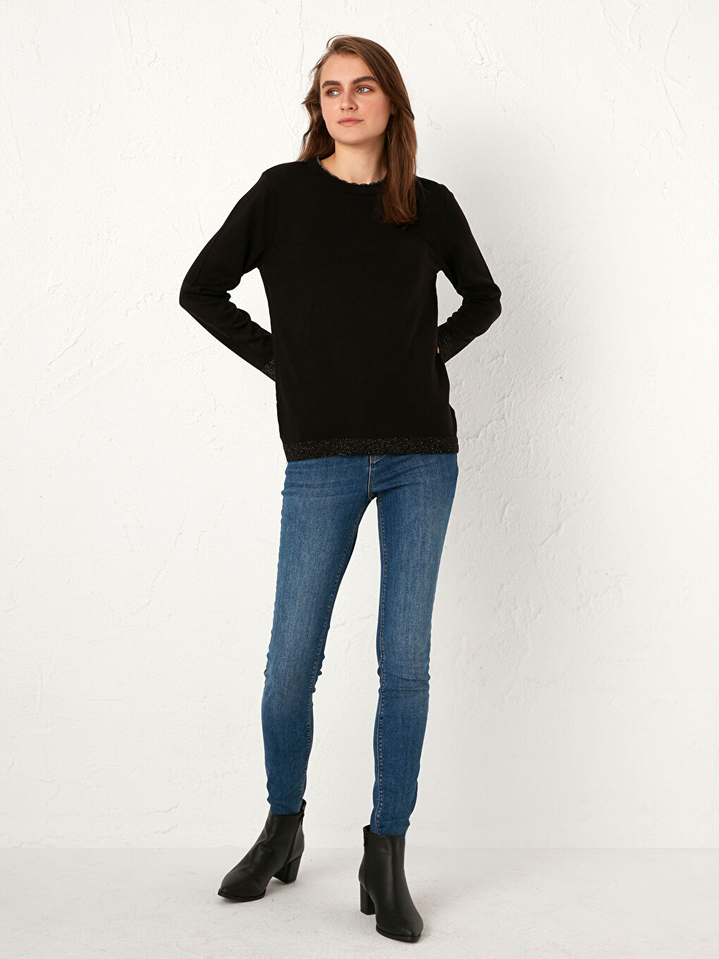 Siyah Bisiklet Yaka Triko Kazak-2