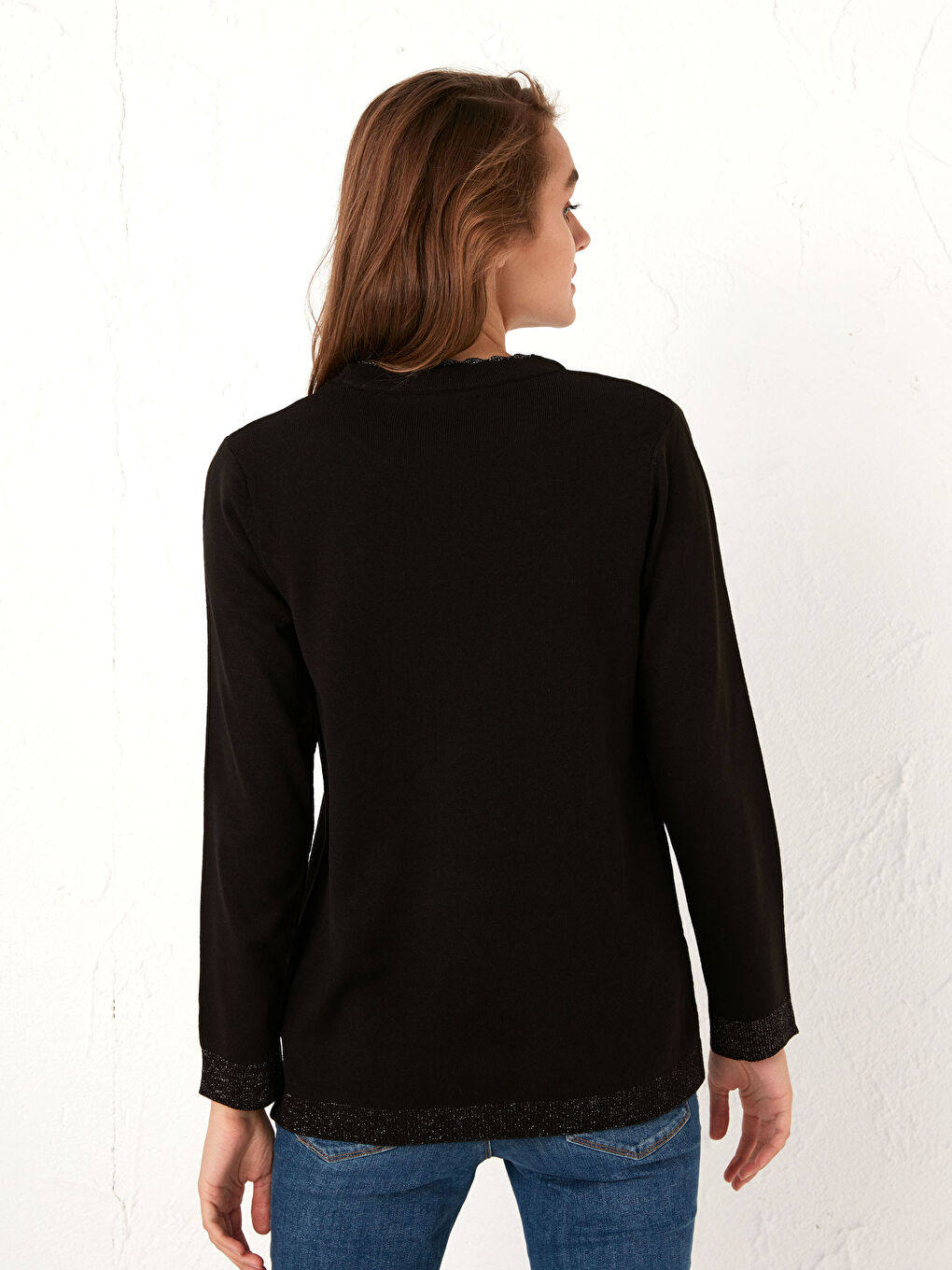 Siyah Bisiklet Yaka Triko Kazak-3