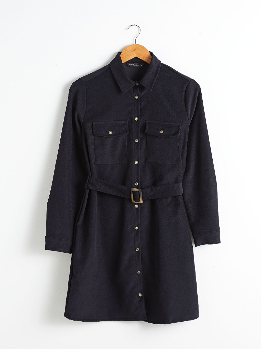 Siyah Kuşaklı Kadife Gömlek Gömlek Elbise-5