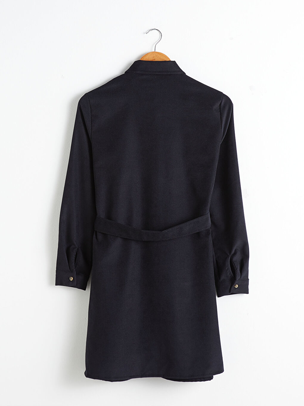 Siyah Kuşaklı Kadife Gömlek Gömlek Elbise-6