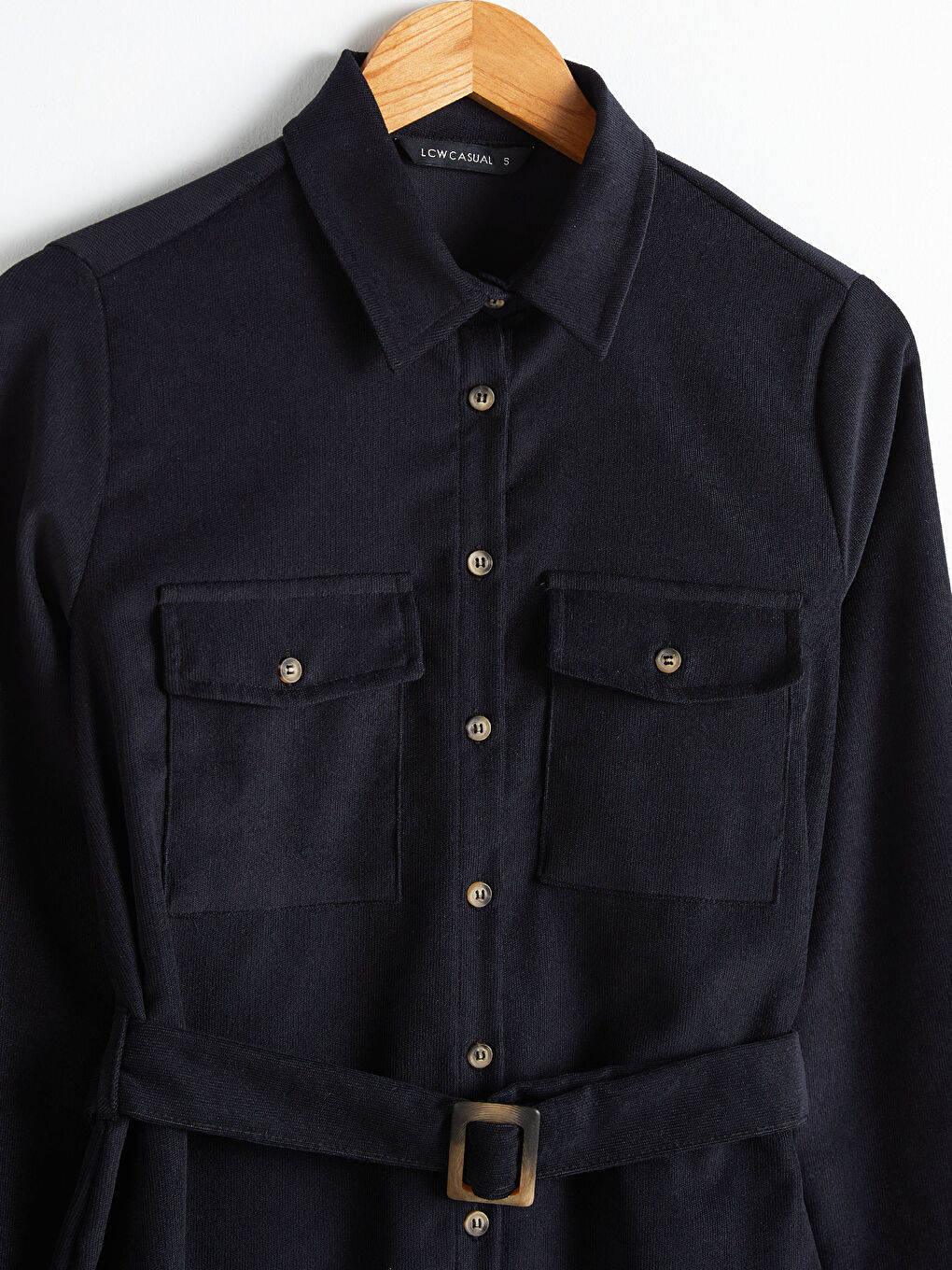 Siyah Kuşaklı Kadife Gömlek Gömlek Elbise-7