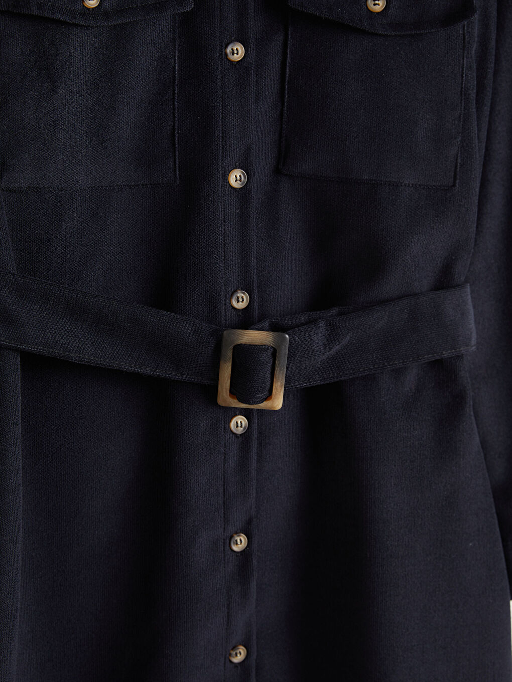 Siyah Kuşaklı Kadife Gömlek Gömlek Elbise-8