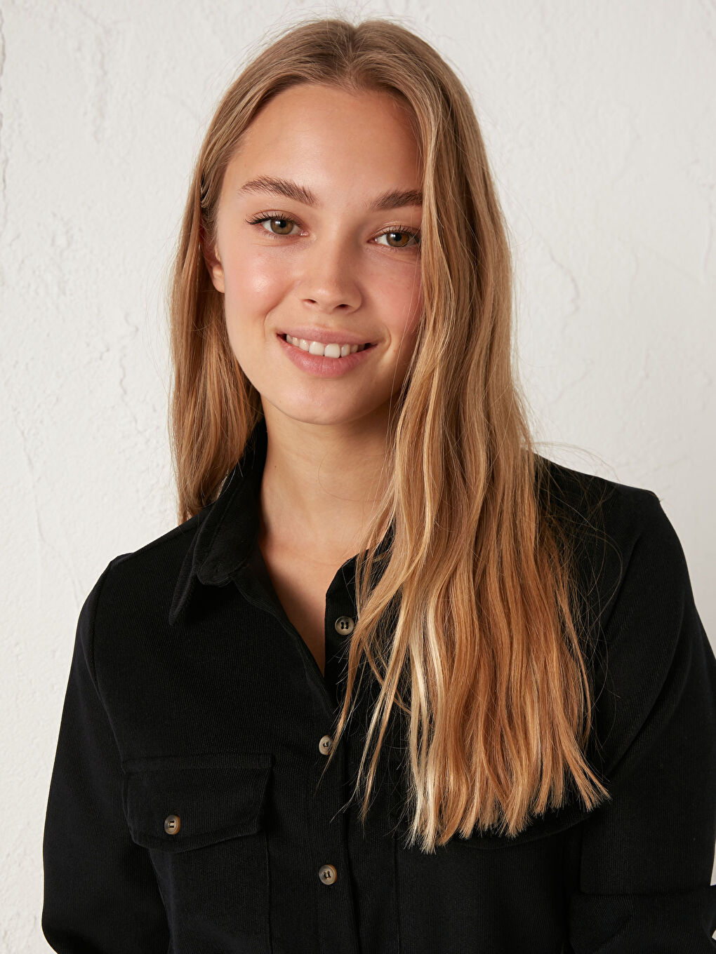 Siyah Kuşaklı Kadife Gömlek Gömlek Elbise-2