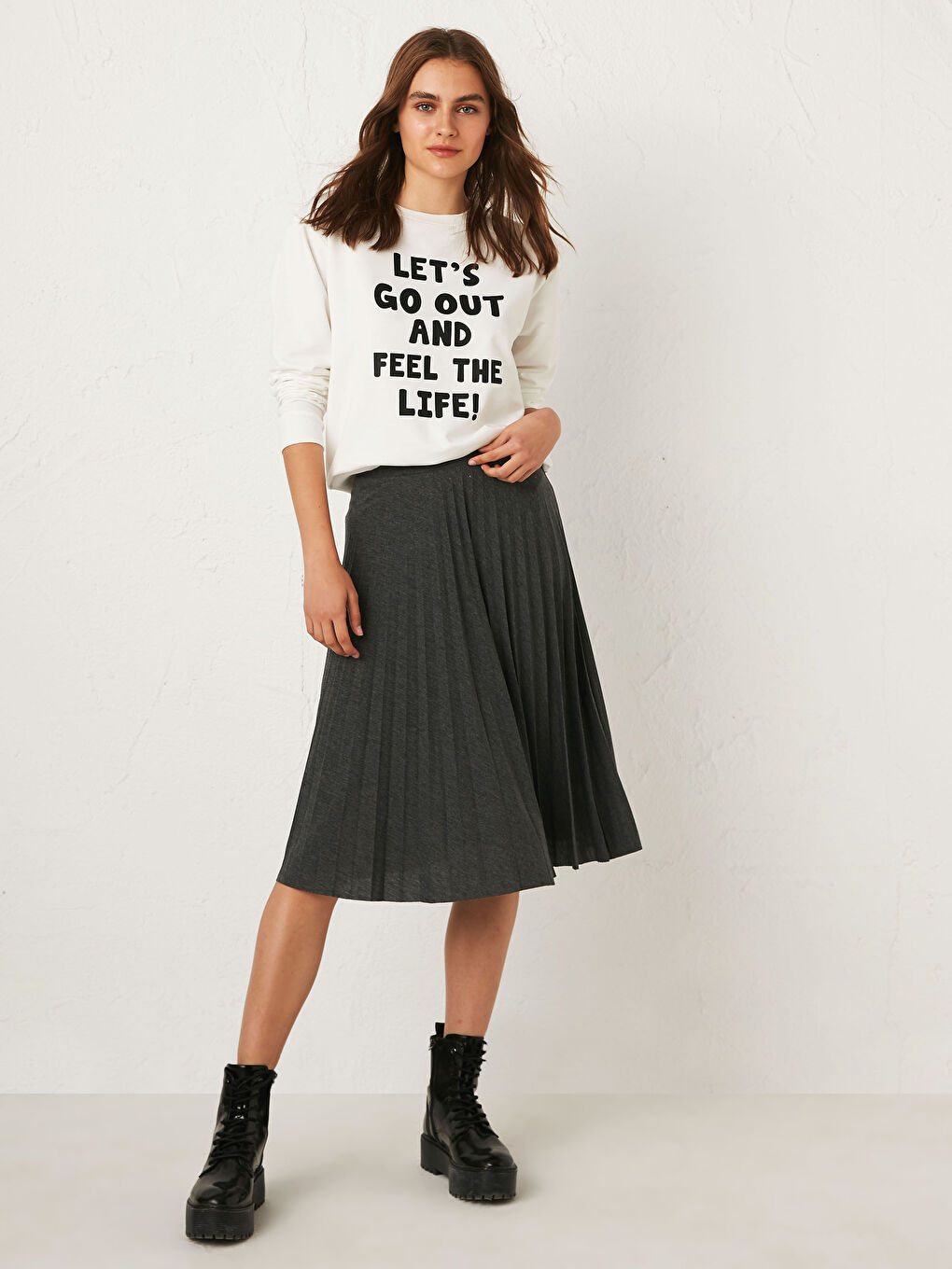 LCW Vision Elasticated Waist Pleated Skirt -0WDY34Z8-QAZ