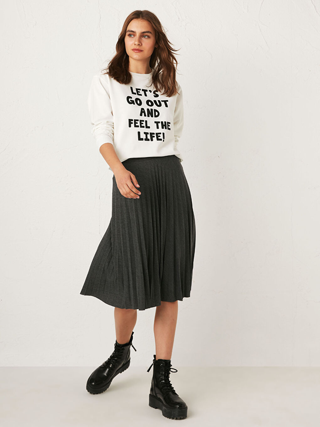 LCW Vision Elasticated Waist Pleated Skirt -0WDY34Z8-QAZ