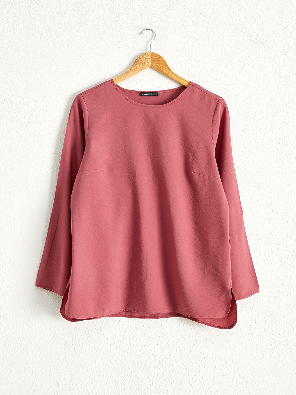 Pembe Bisiklet Yaka Krep Kadın Bluz-4