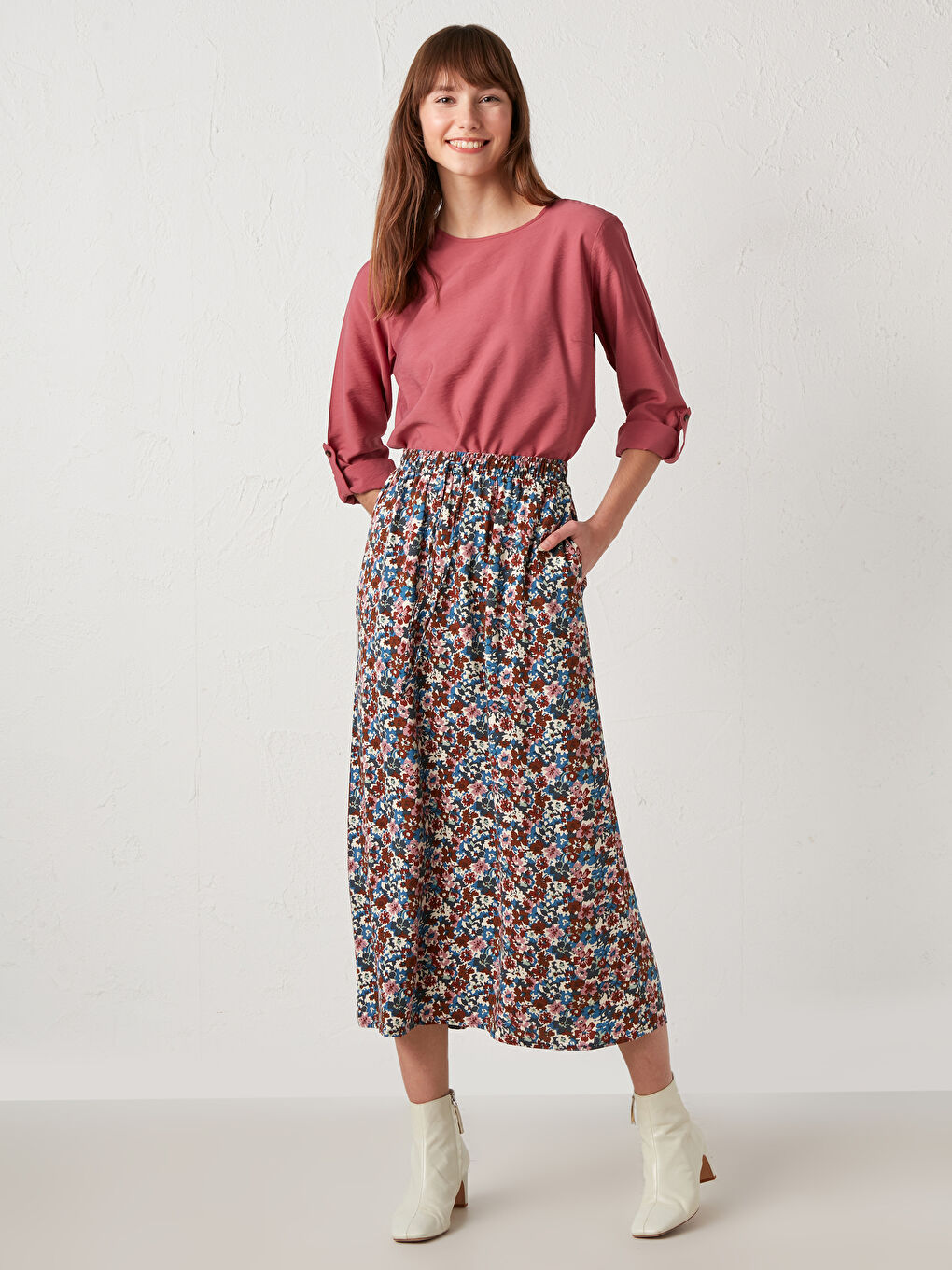 Pembe Bisiklet Yaka Krep Kadın Bluz-2