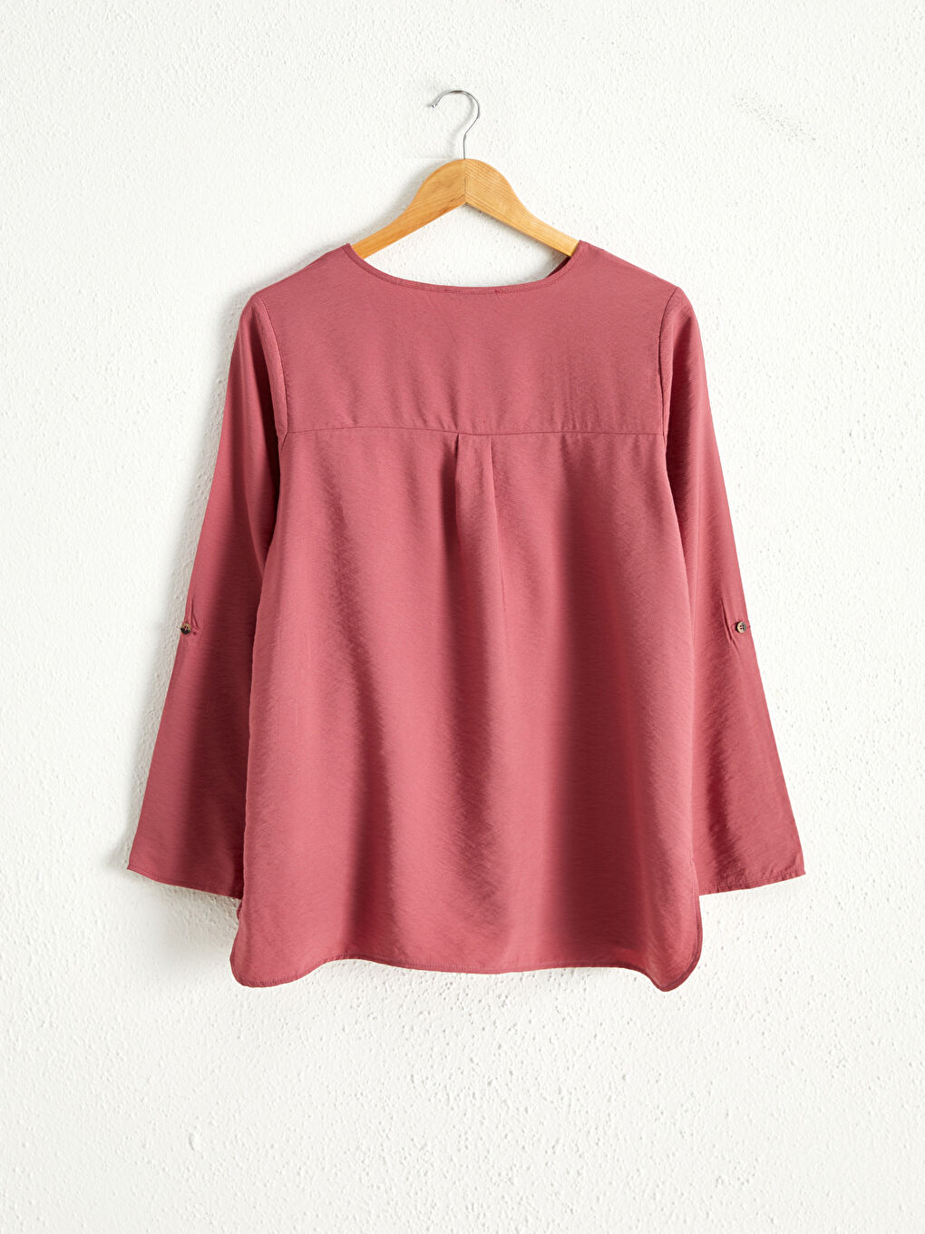 Pembe Bisiklet Yaka Krep Kadın Bluz-6