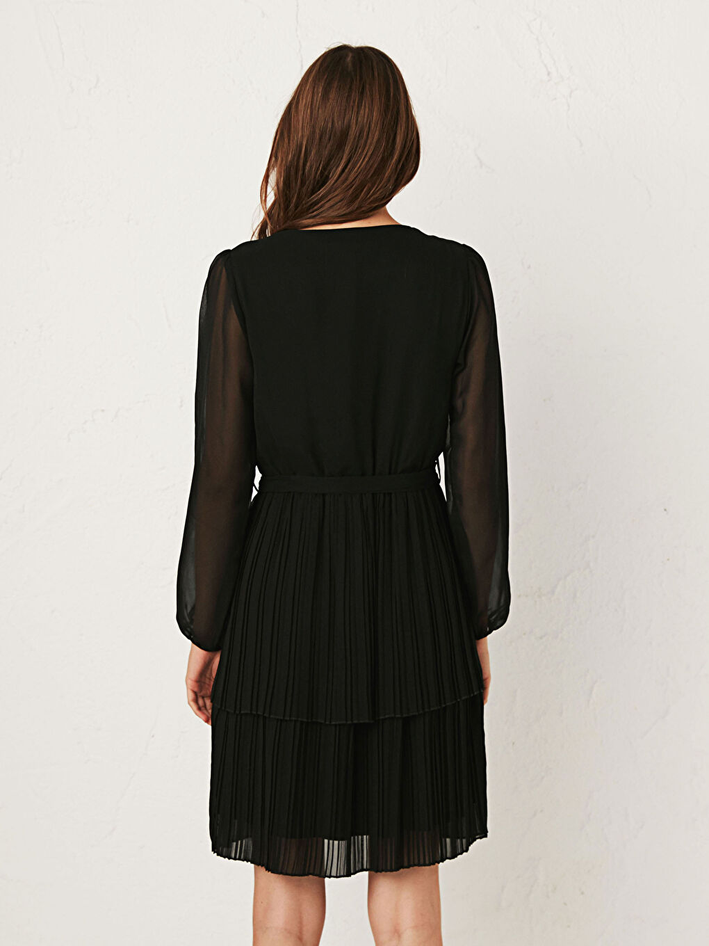 Belted Pleated Chiffon Dress-3