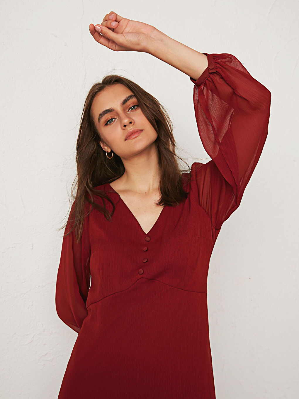 LCW Vision V-Ausschnitt Schlichtes Chiffonkleid -0WEC42Z8-HPJ
