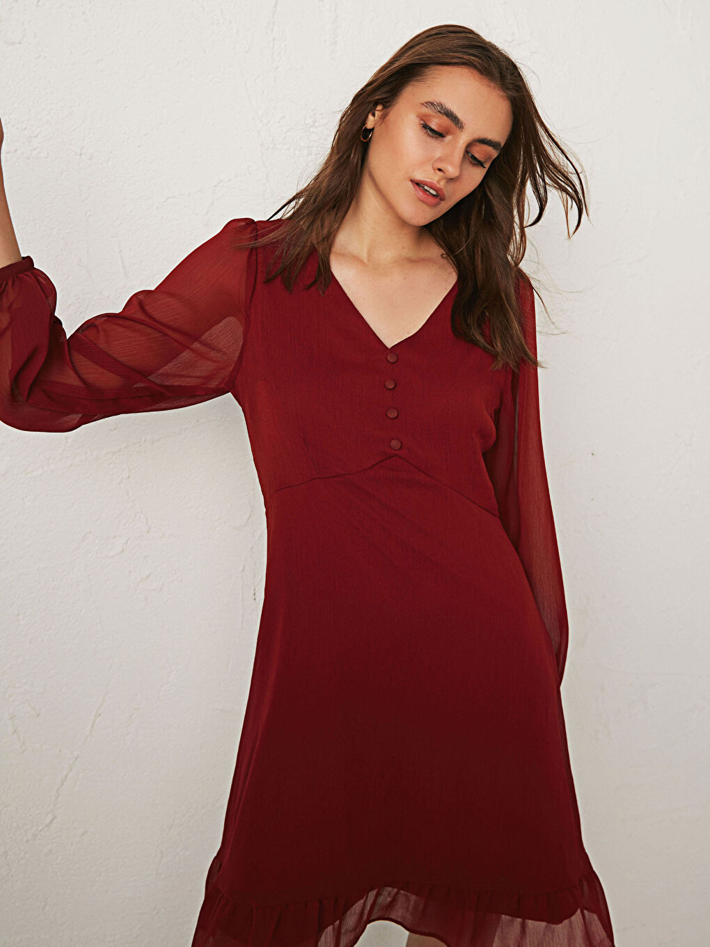 LCW Vision V-Ausschnitt Schlichtes Chiffonkleid -0WEC42Z8-HPJ