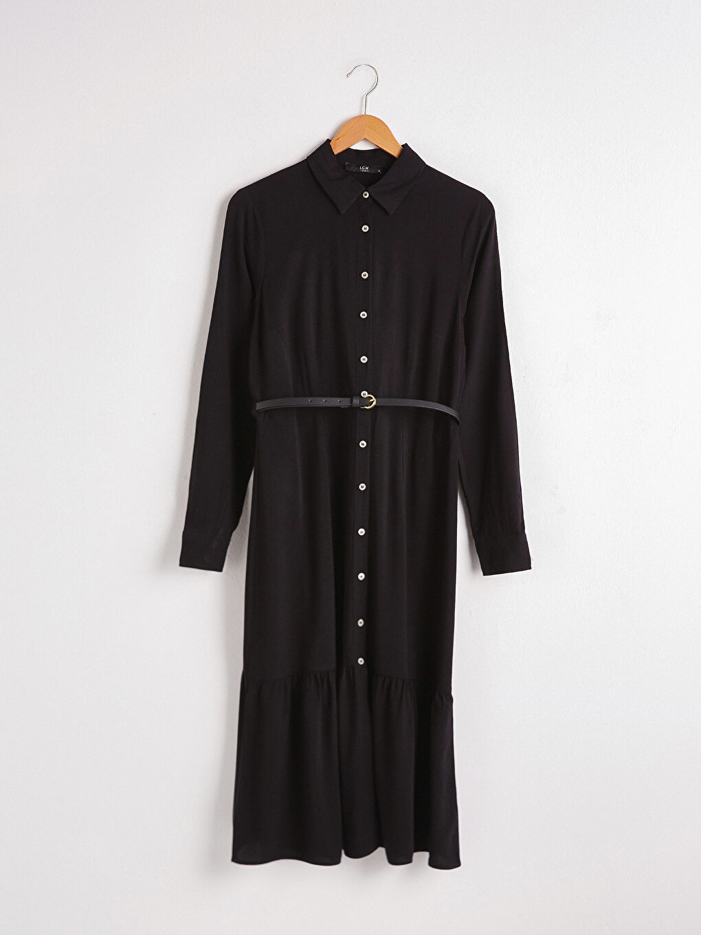 Siyah Uzun Kollu Şifon Kadın Gömlek Elbise-5