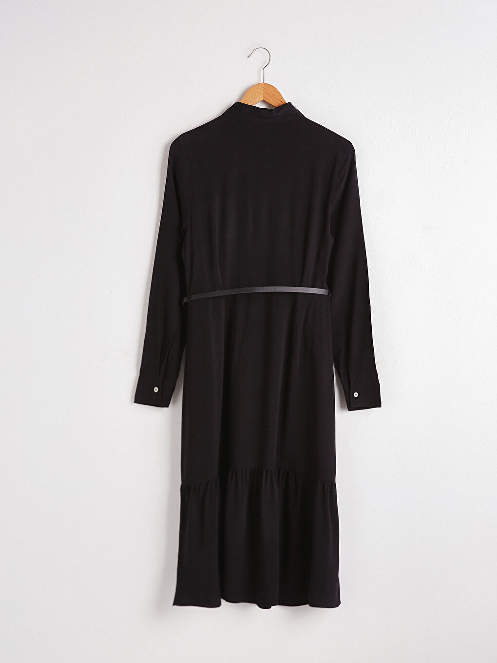 Siyah Uzun Kollu Şifon Kadın Gömlek Elbise-12