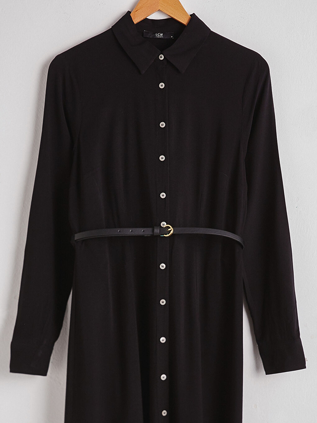 Siyah Uzun Kollu Şifon Kadın Gömlek Elbise-13