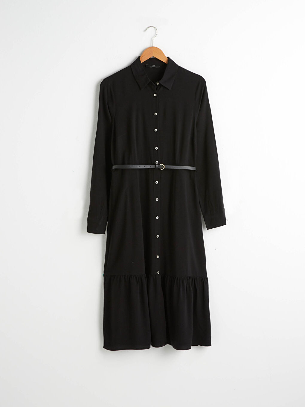 Siyah Uzun Kollu Şifon Kadın Gömlek Elbise-9