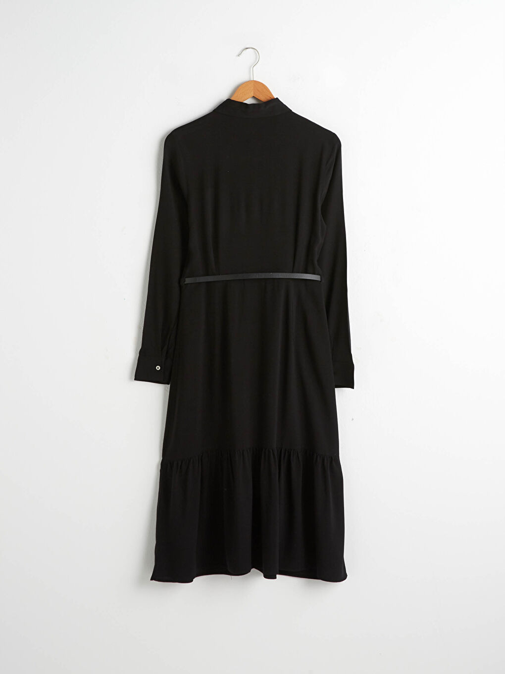 Siyah Uzun Kollu Şifon Kadın Gömlek Elbise-10