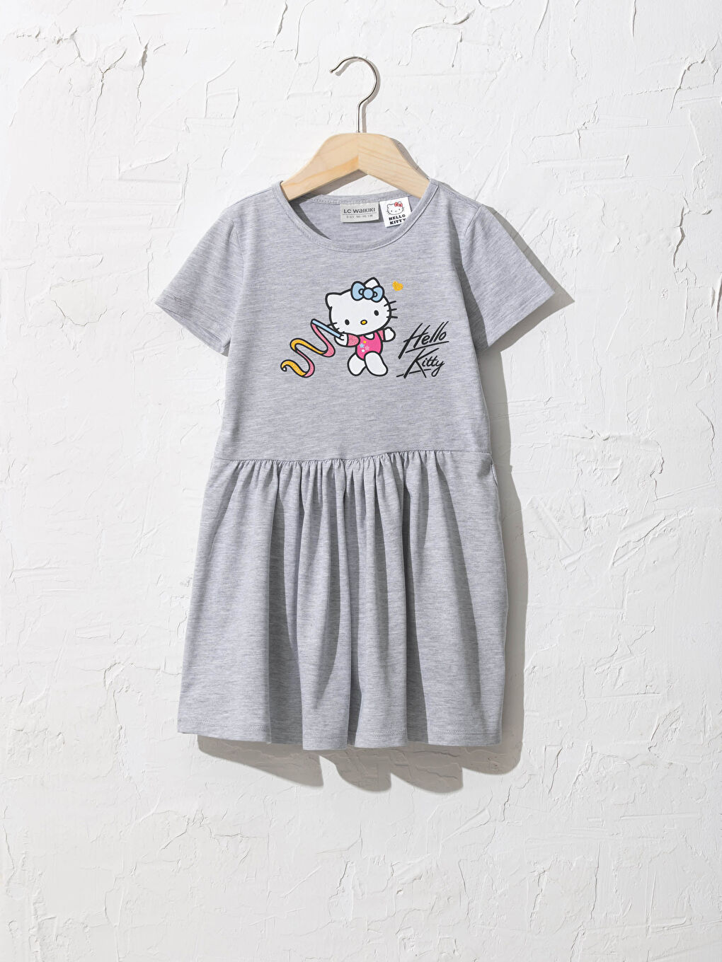 Gri Hello Kitty Baskılı Elbise