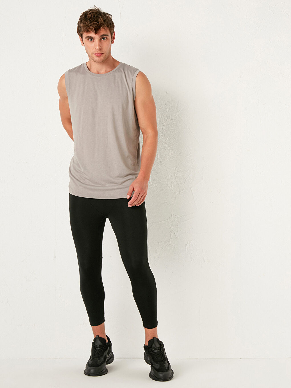 Siyah Standart Kalıp Aktif Spor Esnek Erkek Tayt-2