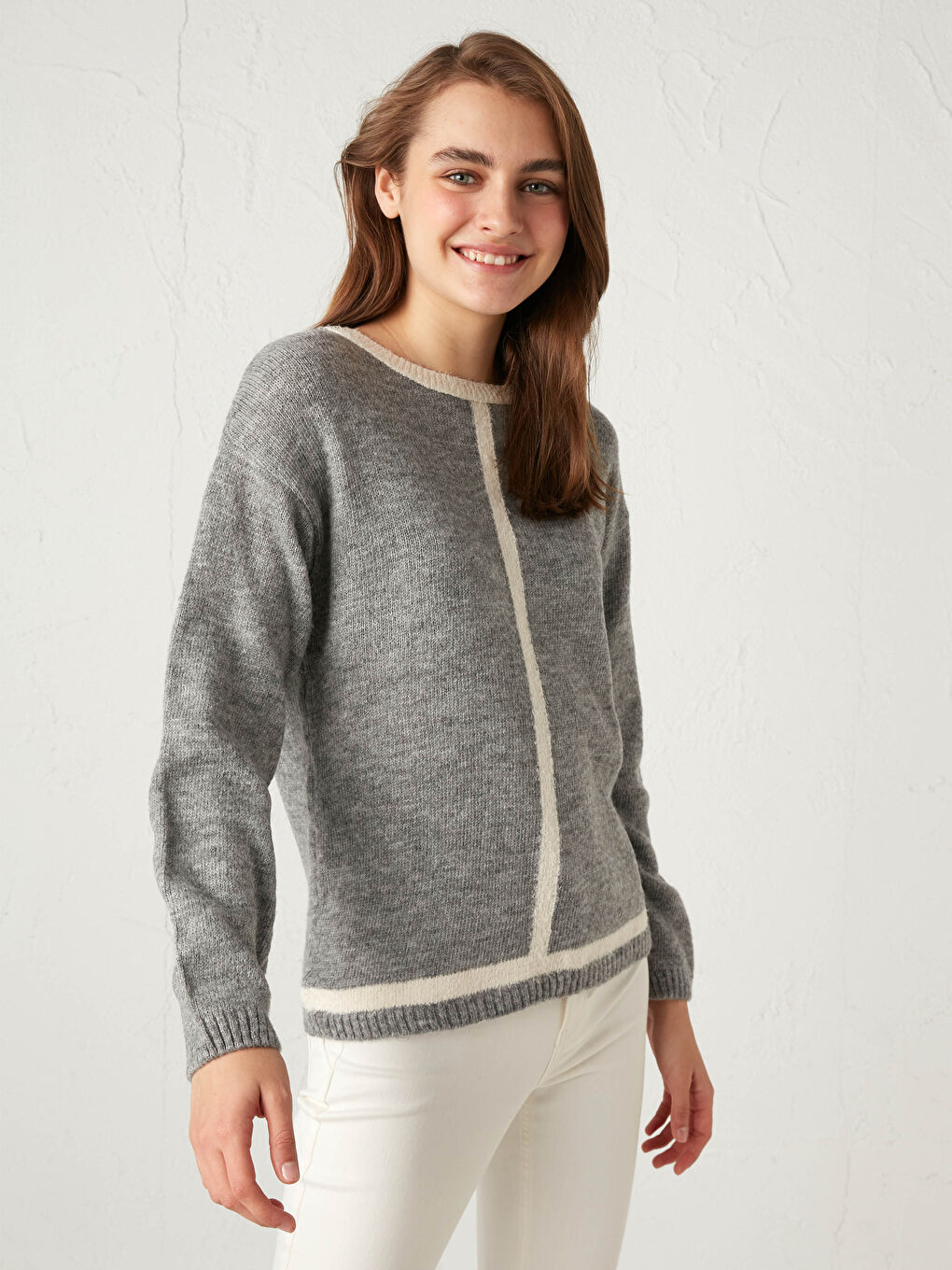 Gri Bisiklet Yaka Triko Kazak-1