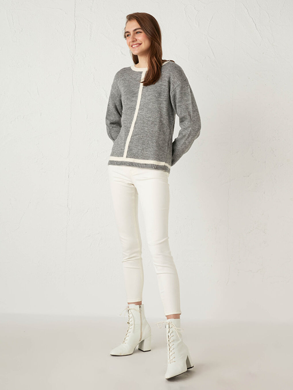 Gri Bisiklet Yaka Triko Kazak-2