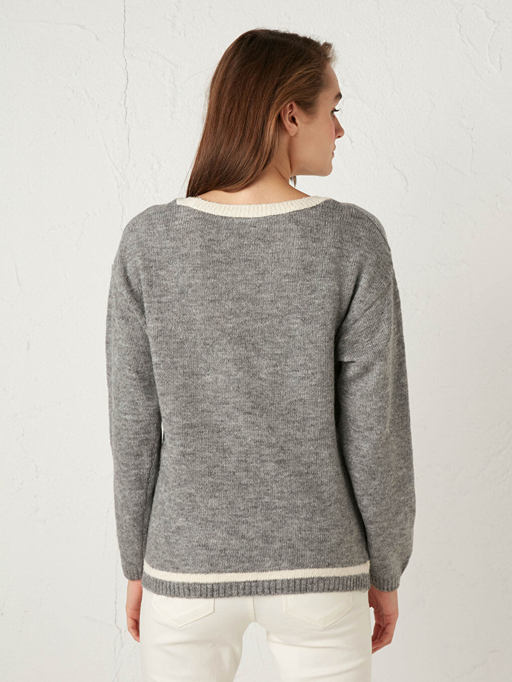 Gri Bisiklet Yaka Triko Kazak-3