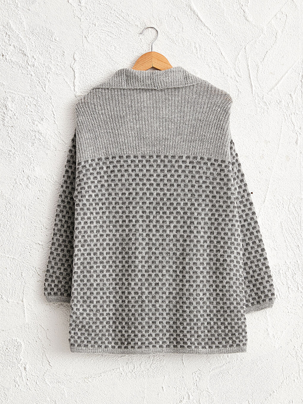 Gri Şal Yaka Uzun Kollu Kadın Triko Hırka-6
