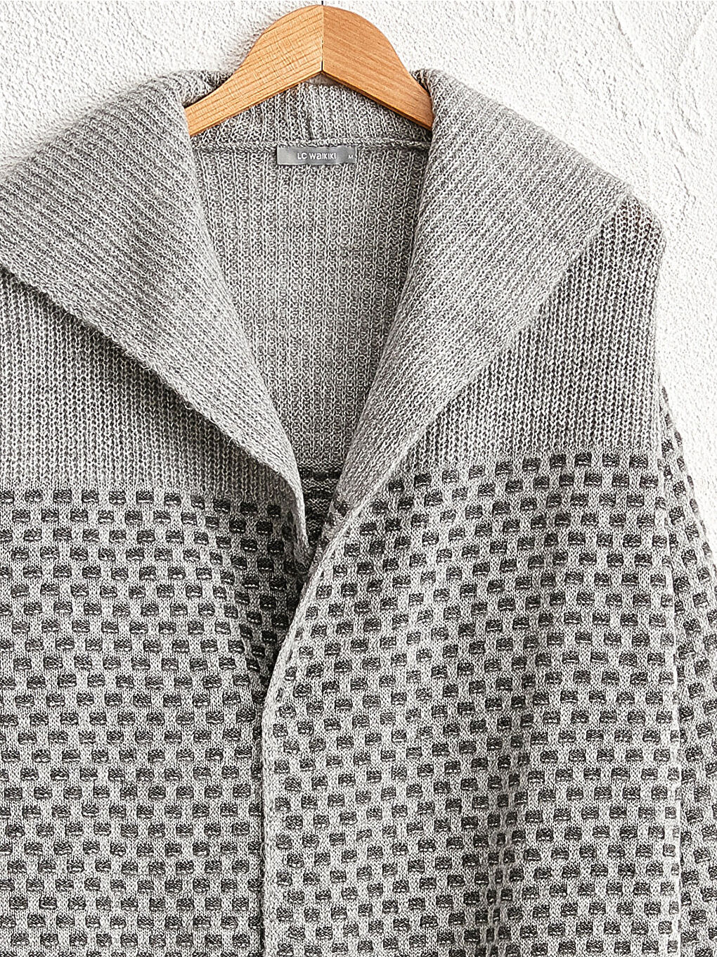 Gri Şal Yaka Uzun Kollu Kadın Triko Hırka-7