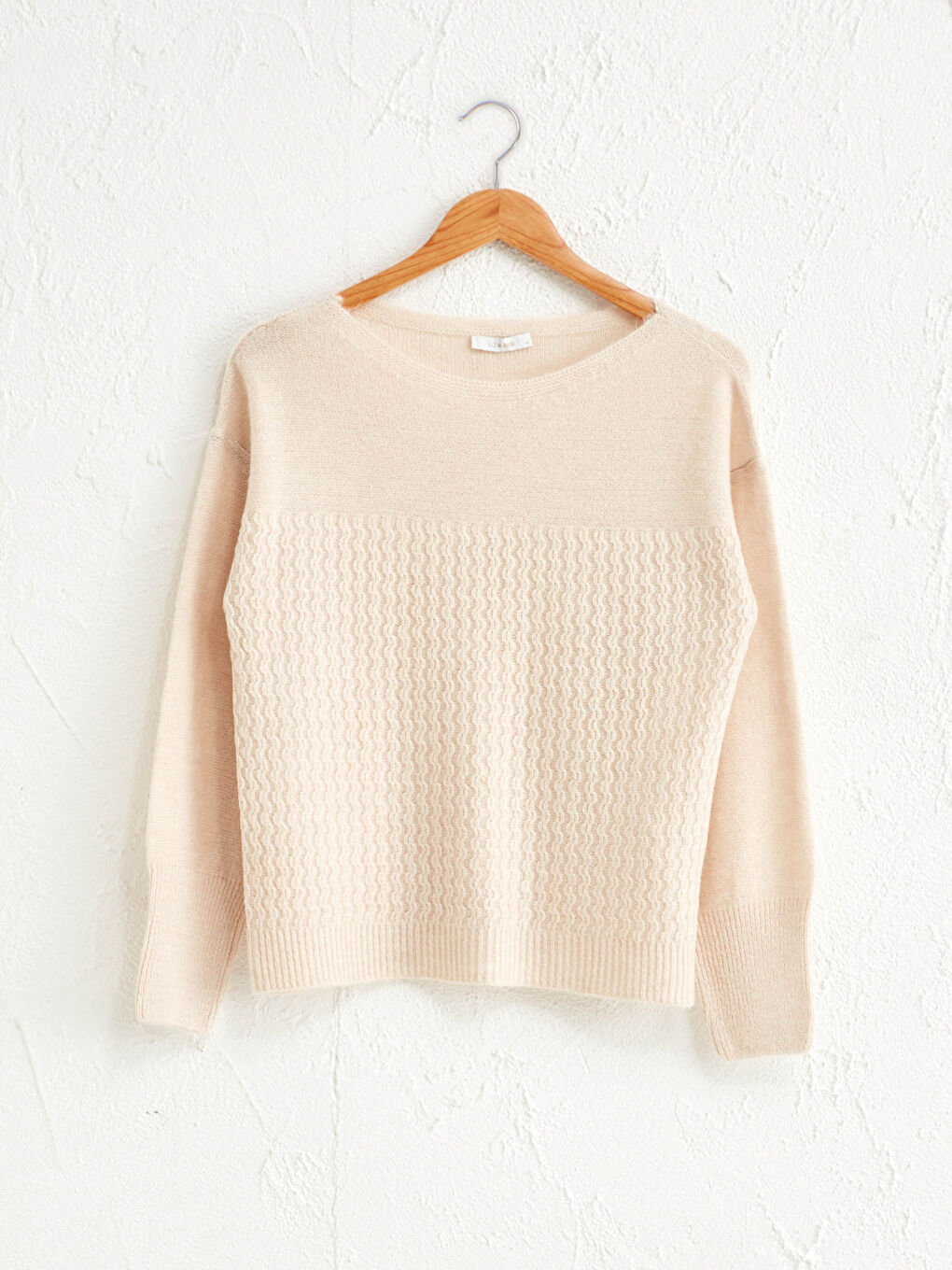 Өрнексіз қиғаш мойын трикотаж жемпір-6