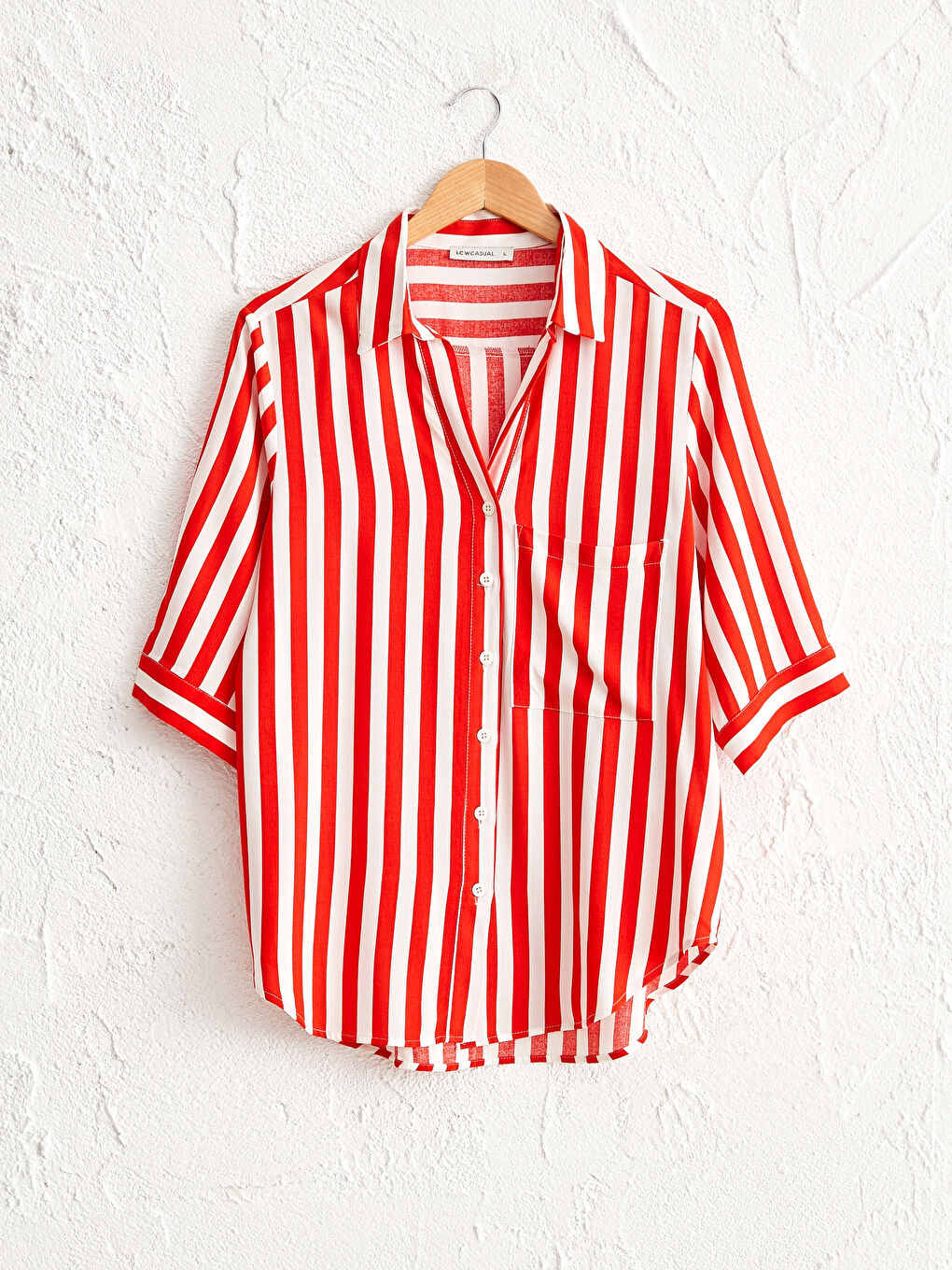 Turuncu Rahat Kalıp Kadın Çizgili Salaş Gömlek