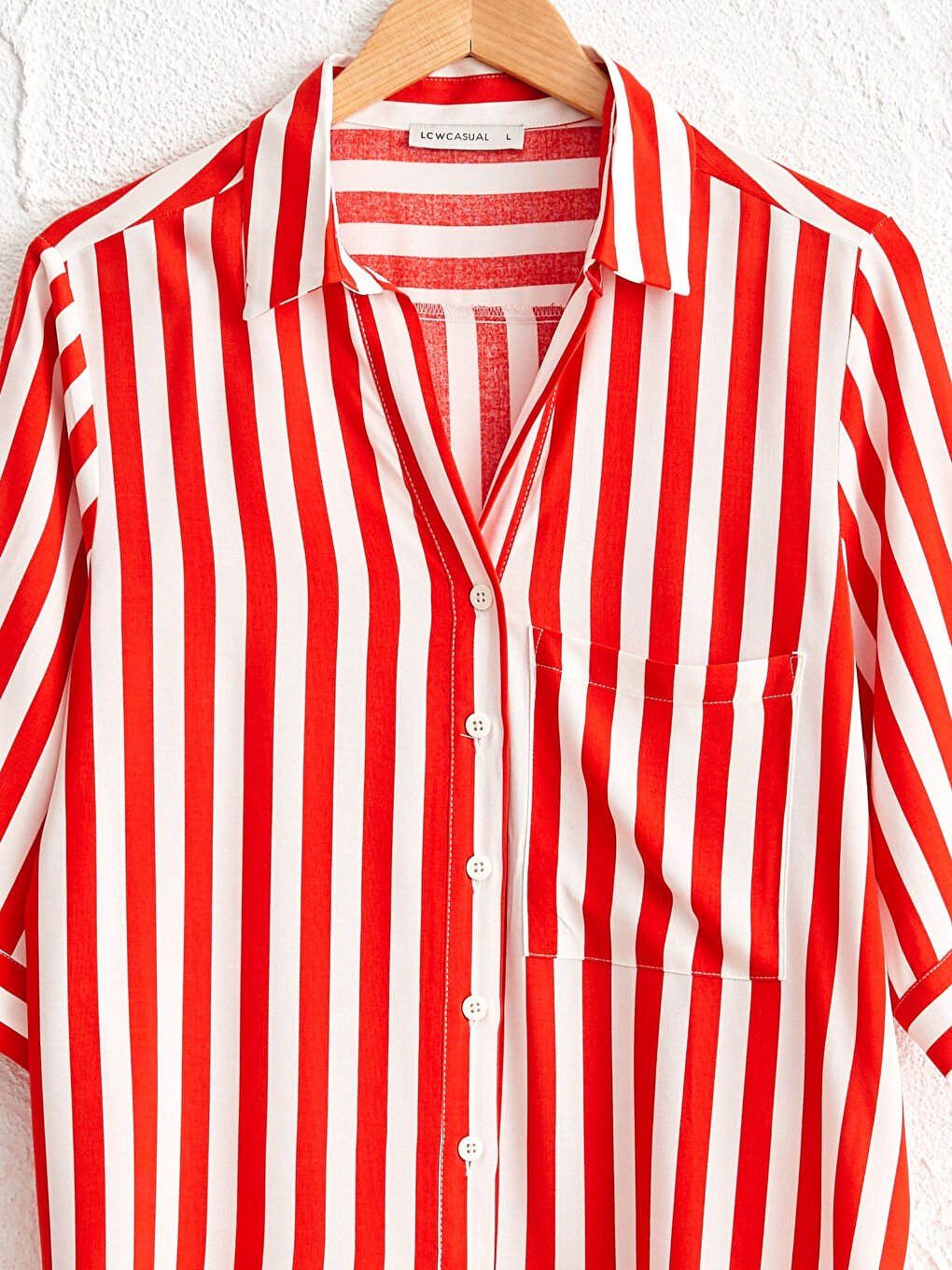 Turuncu Rahat Kalıp Kadın Çizgili Salaş Gömlek-2