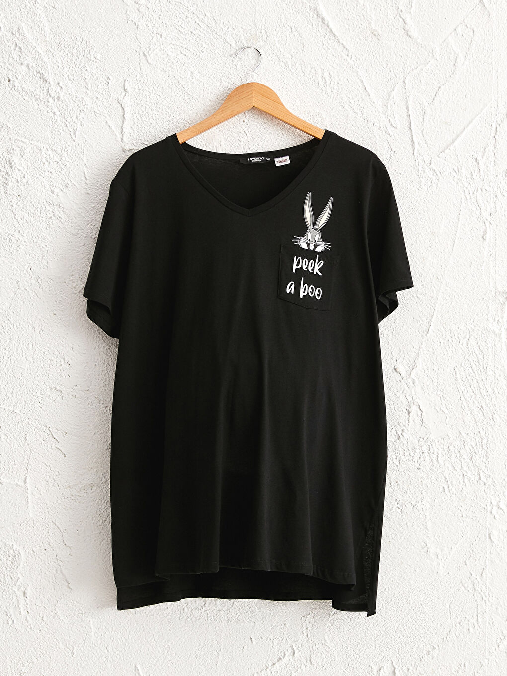 Siyah Bugs Bunny Baskılı Pamuklu Hamile Tişört